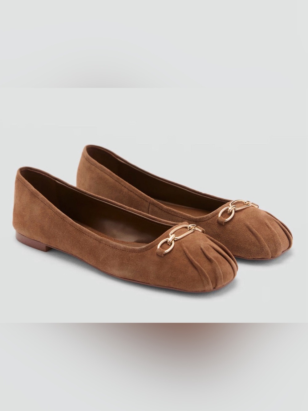NEW MANGO MNG MEDIUM BROWN LINK LEATHER BALLERINA BALLET FLATS SHOES 39 US 8.5